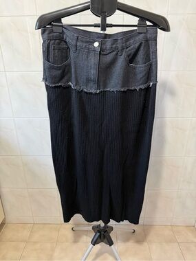 Black Denim-Waist Knit Midi Skirt - Dress Blank
